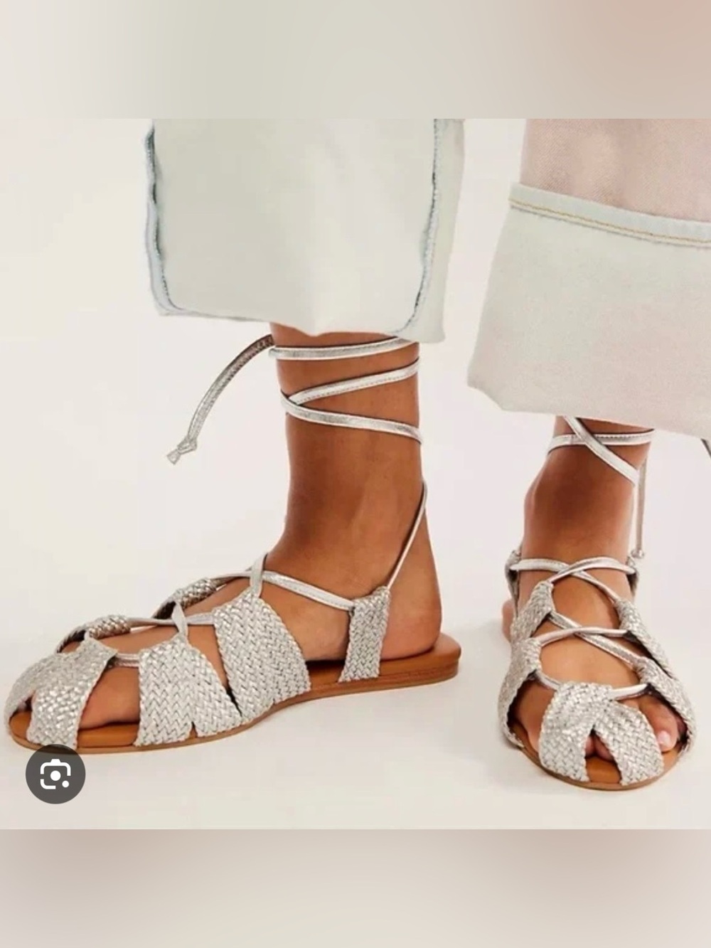 Free People Sunny Gilly sandal silver leather size 8